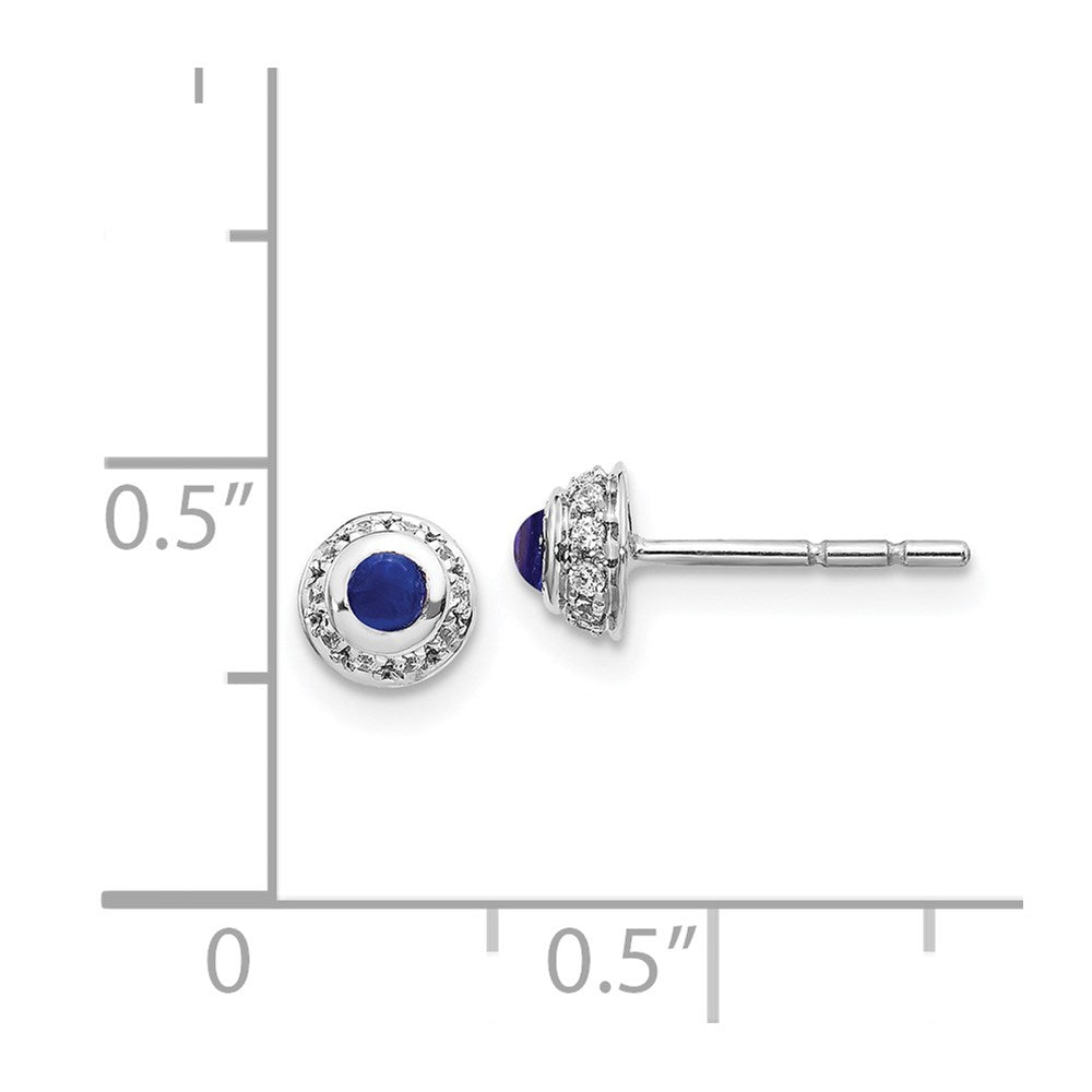 Solid 14k White Gold Simulated CZ and Cabochon Sapphire Earrings