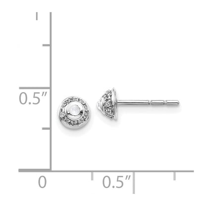 Solid 14k White Gold Simulated CZ & Cabochon Topaz Earrings