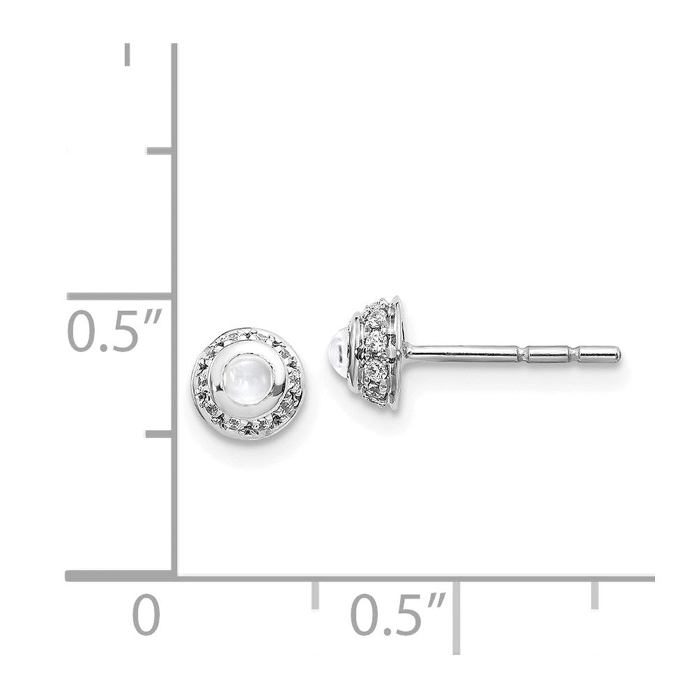 Solid 14k White Gold Simulated CZ & Cabochon Topaz Earrings