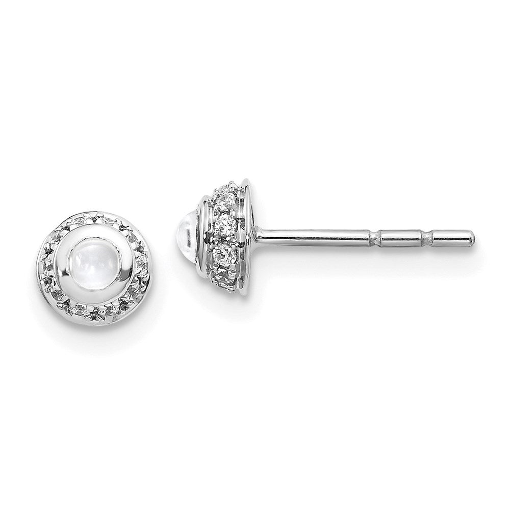 14k White Gold Real Diamond & Cabochon White Topaz Earrings EM4030-WT-010-WA