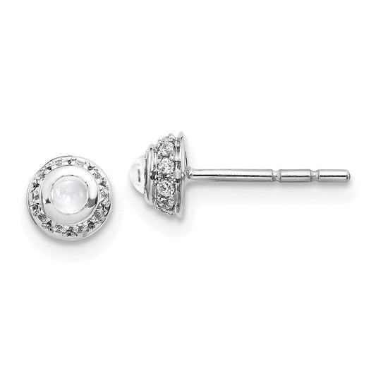 14k White Gold Real Diamond & Cabochon White Topaz Earrings EM4030-WT-010-WA
