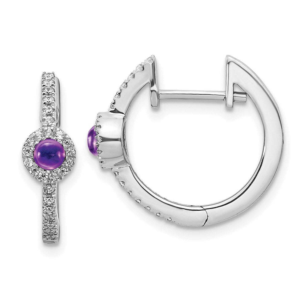 14k White Gold Real Diamond and Cabochon Amethyst Earrings EM4031-AM-020-WA