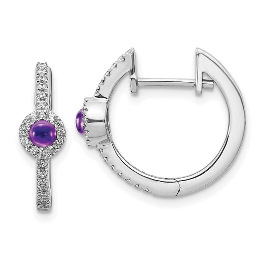 14k White Gold Real Diamond and Cabochon Amethyst Earrings EM4031-AM-020-WA