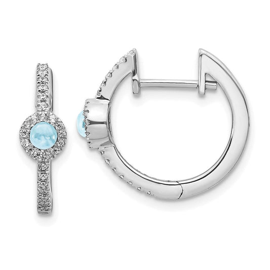 14k White Gold Real Diamond & Cabochon Aquamarine Earrings EM4031-AQ-020-WA
