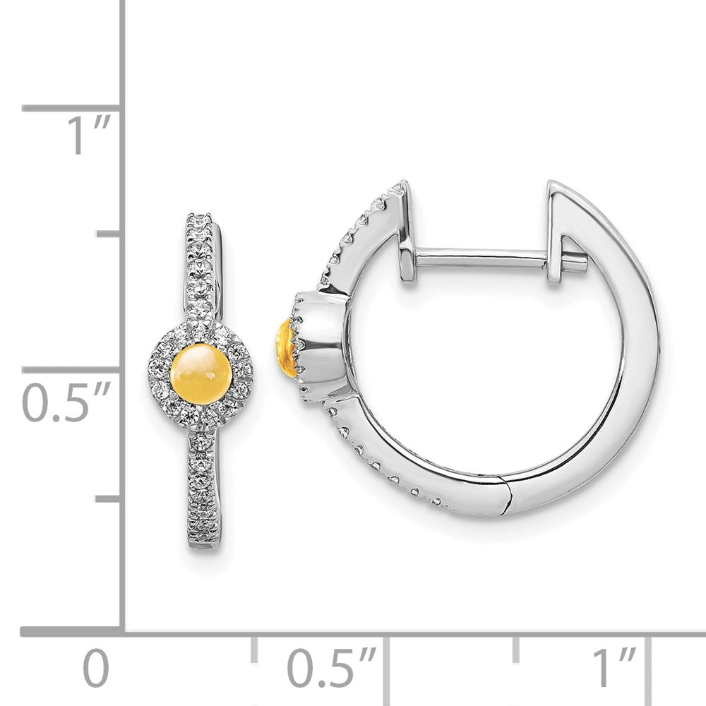 Solid 14k White Gold Simulated CZ and Cabochon Citrine Earrings