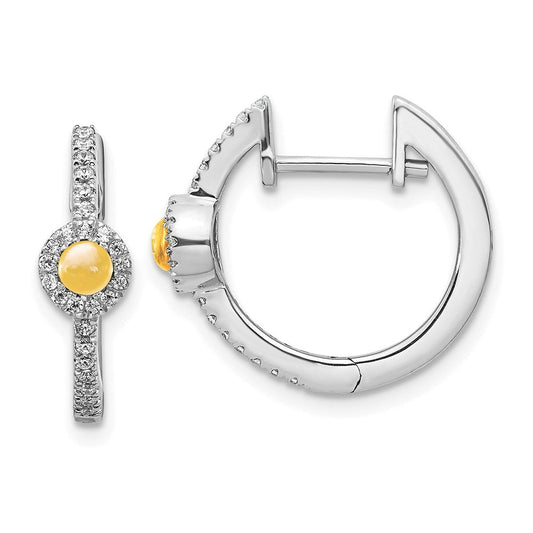 14k White Gold Real Diamond and Cabochon Citrine Earrings EM4031-CI-020-WA