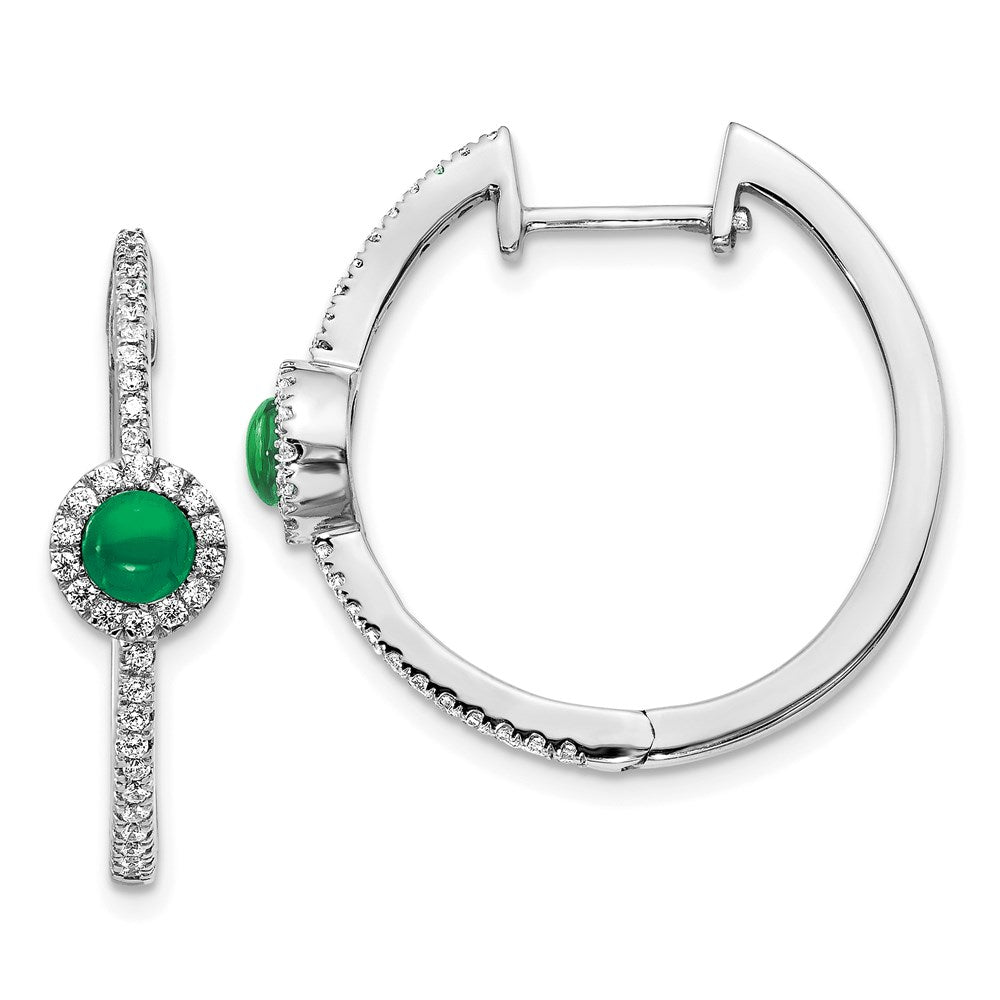 14k White Gold Real Diamond & Cabochon Emerald Hoop Earrings EM4031-EM-033-WA