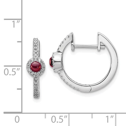 Solid 14k White Gold Simulated CZ and Cabochon Garnet Earrings