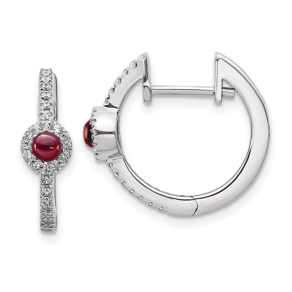 14k White Gold Real Diamond and Cabochon Garnet Earrings EM4031-GA-020-WA
