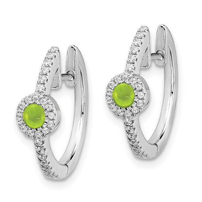 Solid 14k White Gold Simulated CZ and Cabochon Peridot Earrings