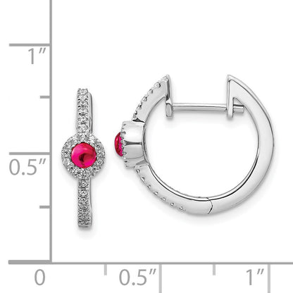 Solid 14k White Gold Simulated CZ and Cabochon Ruby Earrings