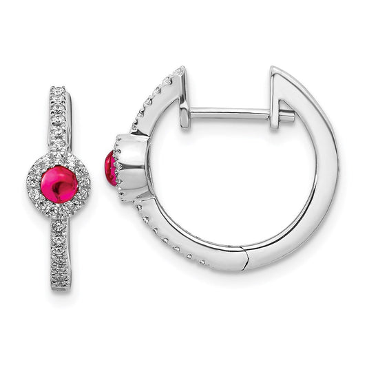 14k White Gold Real Diamond and Cabochon Ruby Earrings EM4031-RU-020-WA