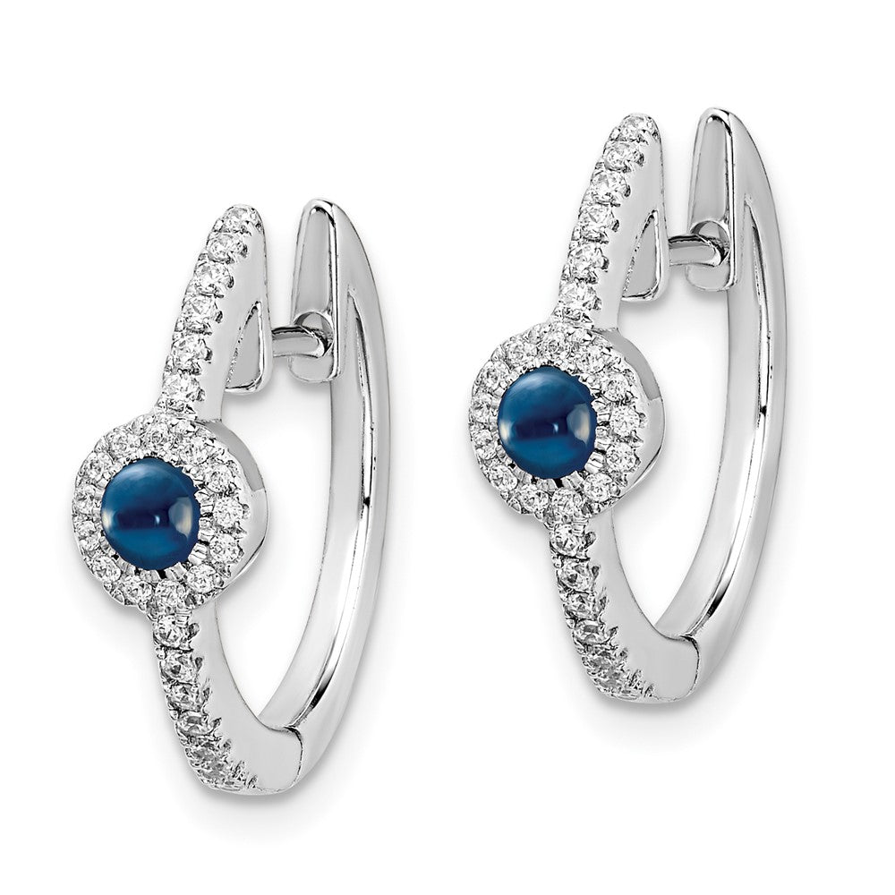 Solid 14k White Gold Simulated CZ and Cabochon Sapphire Earrings