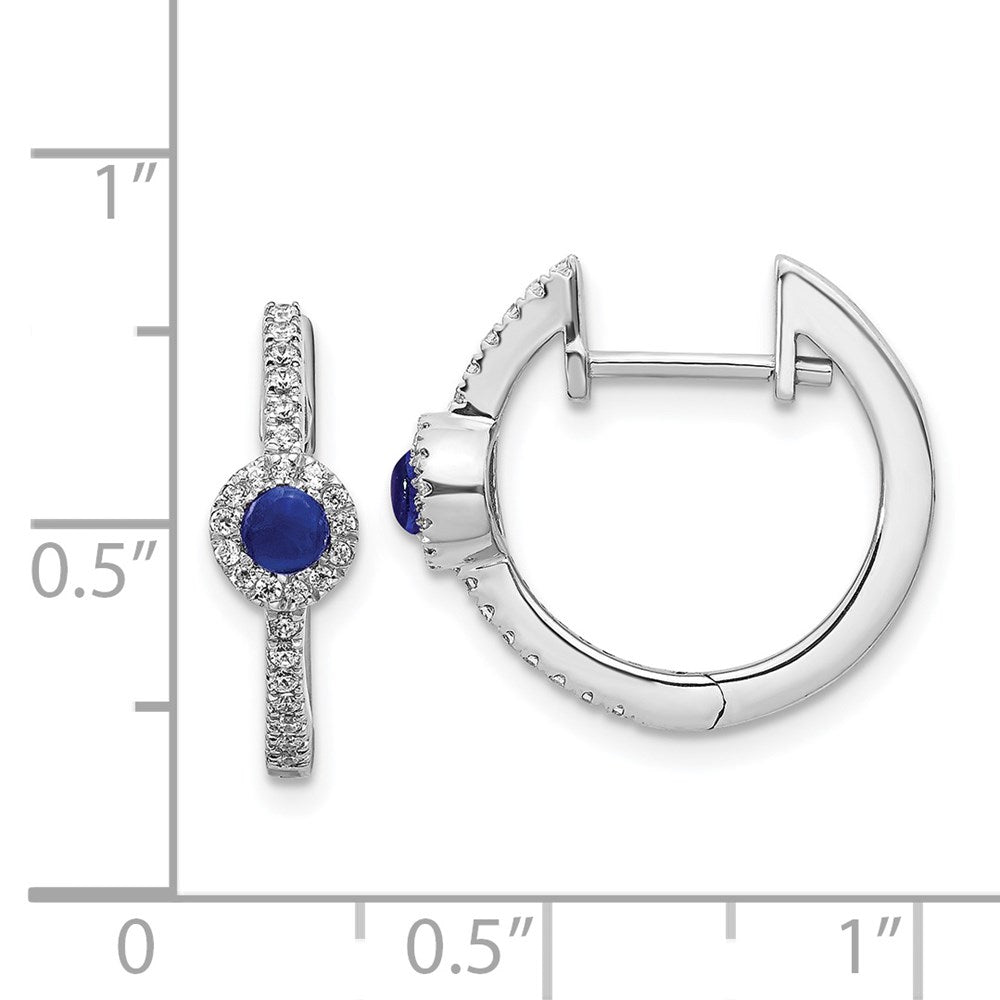Solid 14k White Gold Simulated CZ and Cabochon Sapphire Earrings