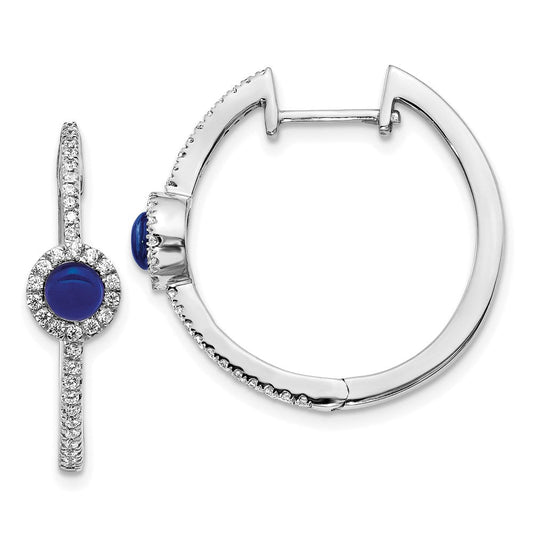 14k White Gold Real Diamond & Cabochon Sapphire Hoop Earrings EM4031-SA-033-WA