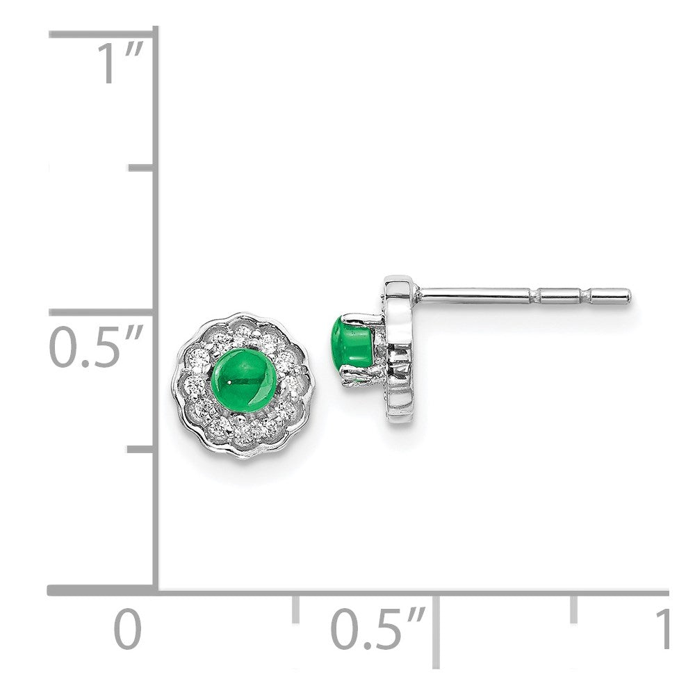 Solid 14k White Gold Simulated CZ and Cabochon Emerald Earrings
