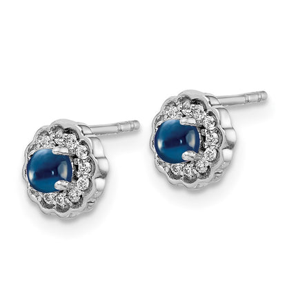 Solid 14k White Gold Simulated CZ and Cabochon Sapphire Earrings