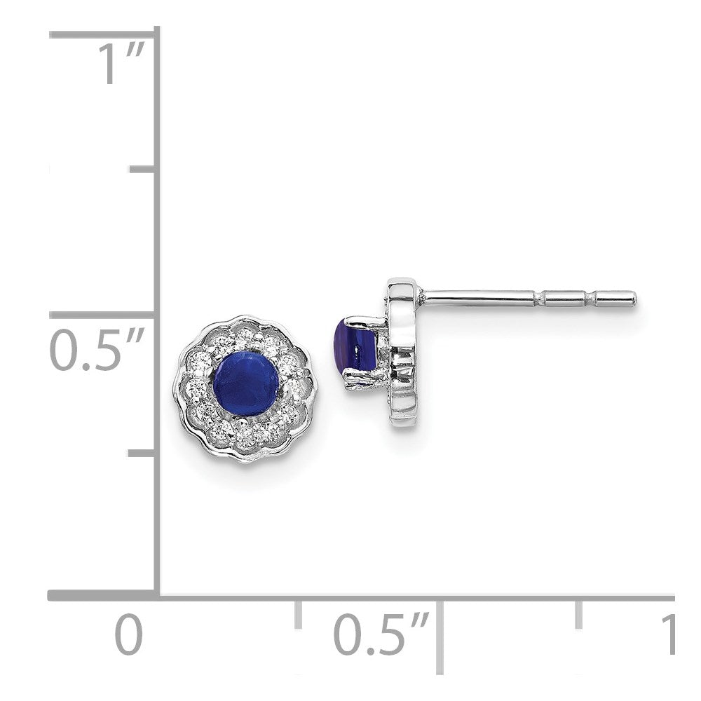 Solid 14k White Gold Simulated CZ and Cabochon Sapphire Earrings