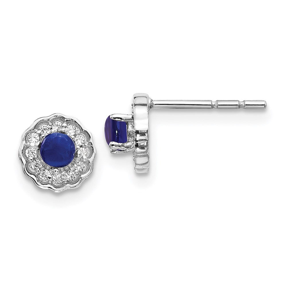 14k White Gold Real Diamond and Cabochon Sapphire Earrings EM4032-SA-010-WA