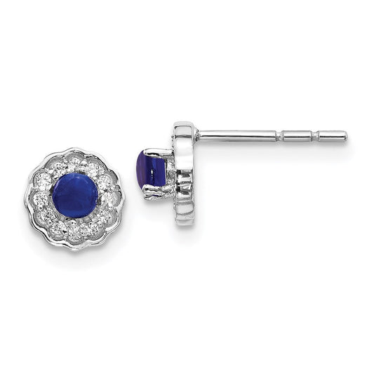 14k White Gold Real Diamond and Cabochon Sapphire Earrings EM4032-SA-010-WA