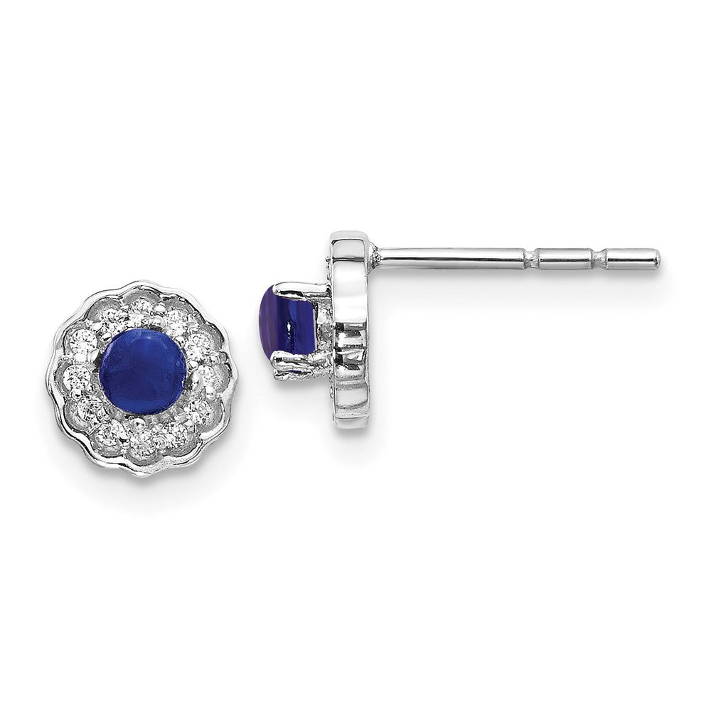 Solid 14k White Gold Simulated CZ and Cabochon Sapphire Earrings