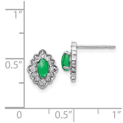 Solid 14k White Gold Simulated CZ and Cabochon Emerald Earrings