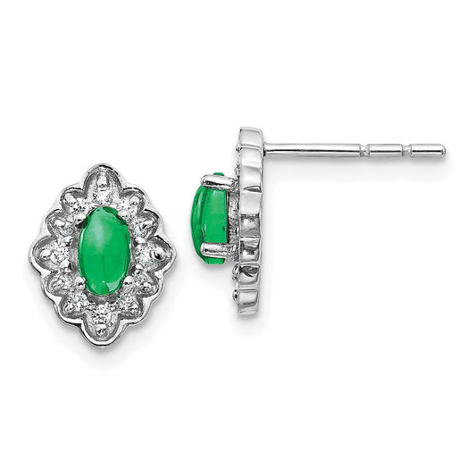 14k White Gold Real Diamond and Cabochon Emerald Earrings EM4033-EM-020-WA