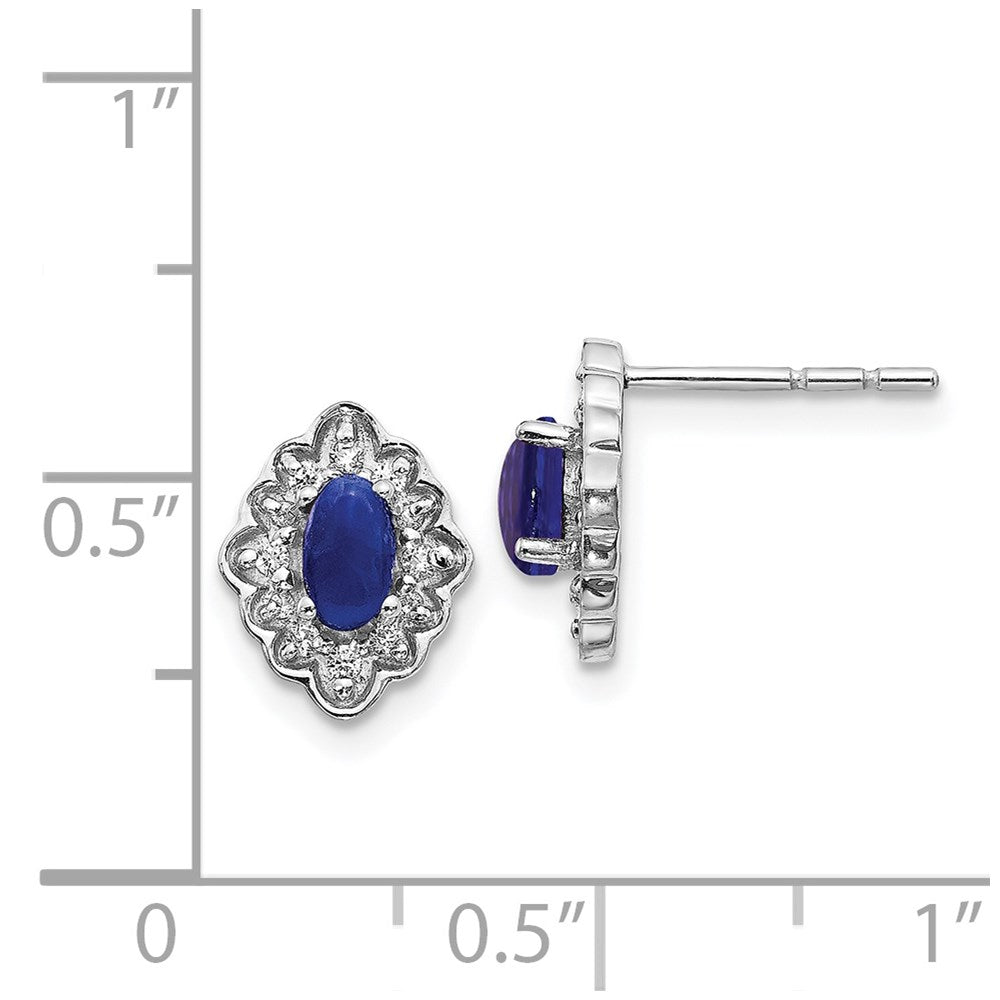 Solid 14k White Gold Simulated CZ and Cabochon Sapphire Earrings