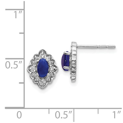 Solid 14k White Gold Simulated CZ and Cabochon Sapphire Earrings