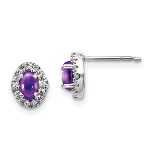 14k White Gold Real Diamond and Cabochon Amethyst Earrings EM4035-AM-016-WA