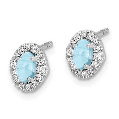 Solid 14k White Gold Simulated CZ and Cabochon Aquamarine Earrings