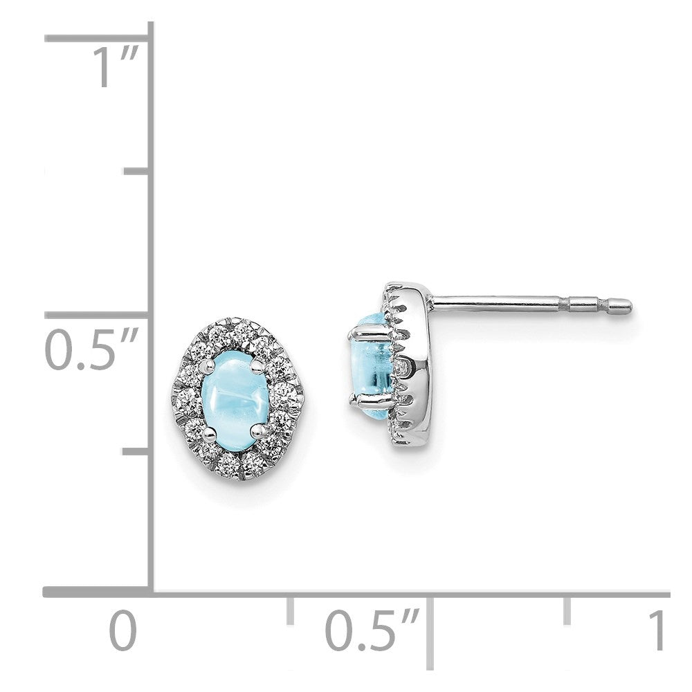 Solid 14k White Gold Simulated CZ and Cabochon Aquamarine Earrings