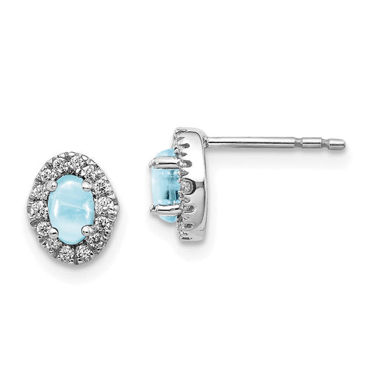 14k White Gold Real Diamond and Cabochon Aquamarine Earrings EM4035-AQ-016-WA