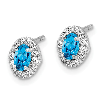 Solid 14k White Gold Simulated CZ and Cabochon Blue Topaz Earrings