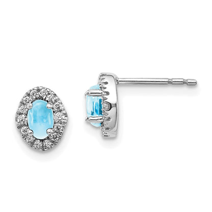 Solid 14k White Gold Simulated CZ and Cabochon Blue Topaz Earrings