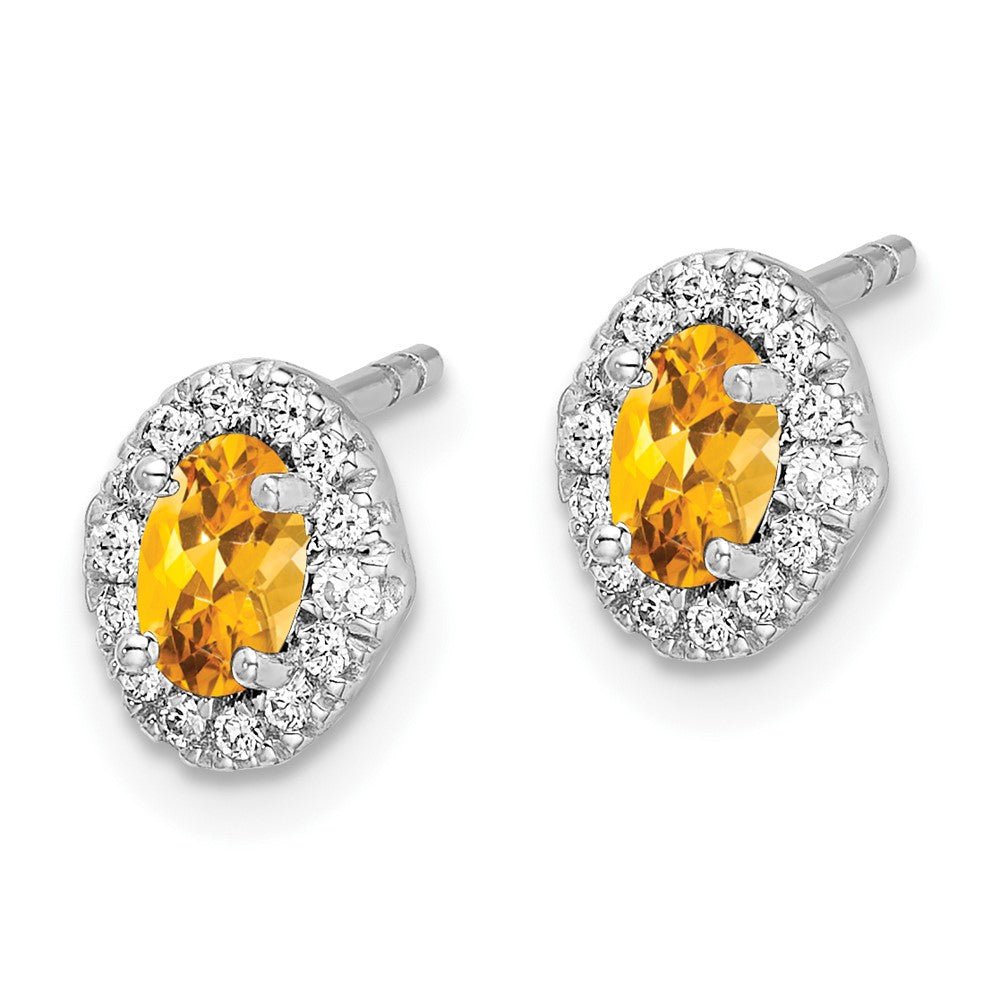 Solid 14k White Gold Simulated CZ and Cabochon Citrine Earrings
