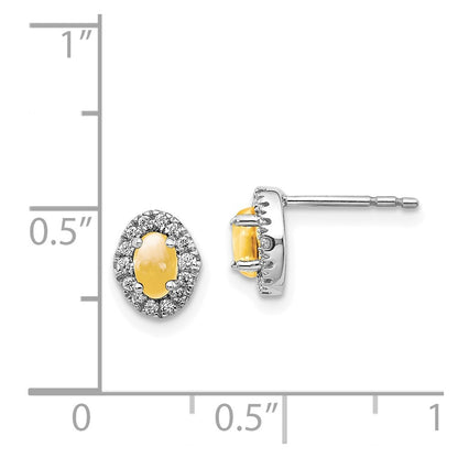 Solid 14k White Gold Simulated CZ and Cabochon Citrine Earrings