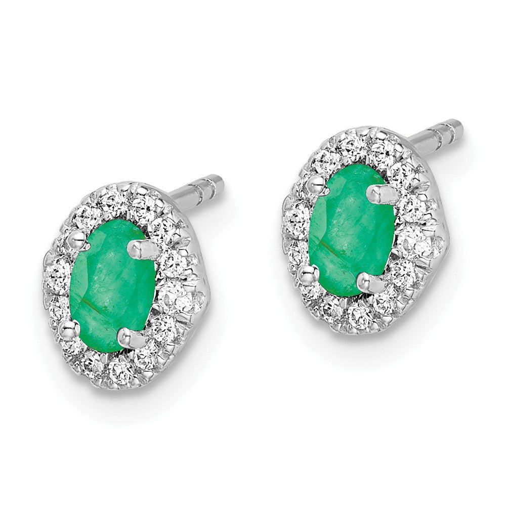 Solid 14k White Gold Simulated CZ and Cabochon Emerald Earrings
