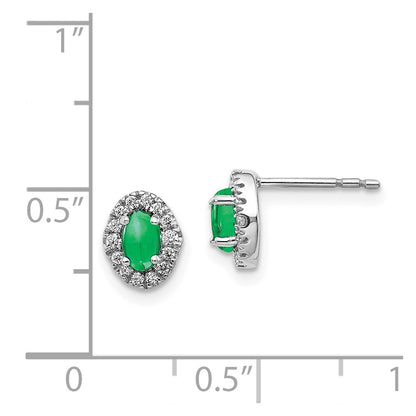 Solid 14k White Gold Simulated CZ and Cabochon Emerald Earrings