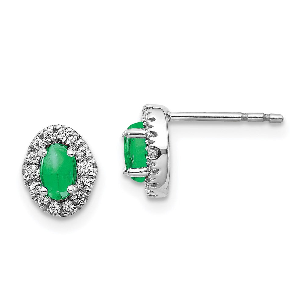 14k White Gold Real Diamond and Cabochon Emerald Earrings EM4035-EM-016-WA
