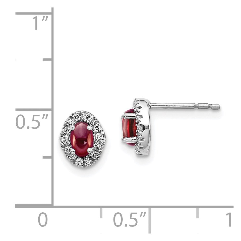 Solid 14k White Gold Simulated CZ and Cabochon Garnet Earrings