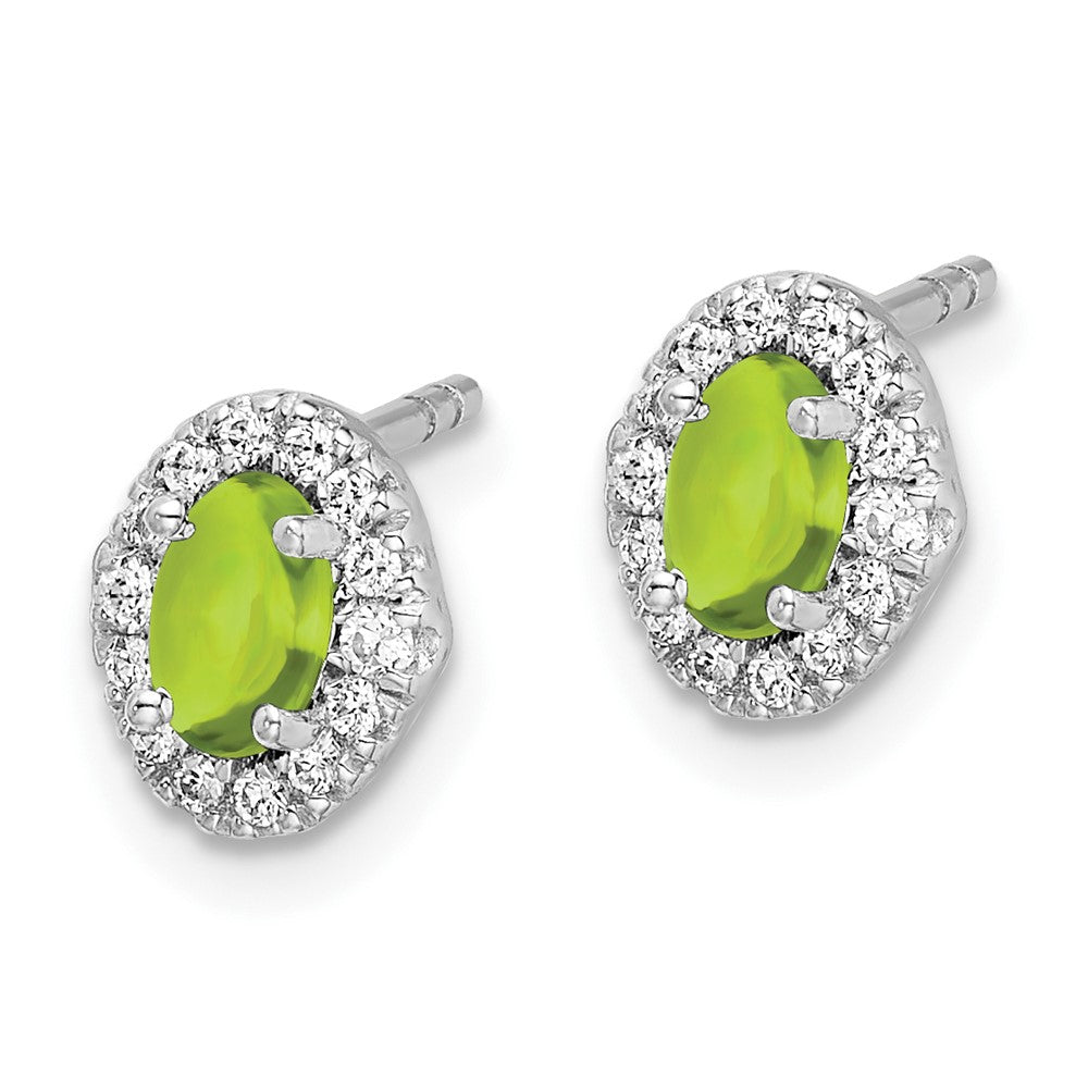 Solid 14k White Gold Simulated CZ and Cabochon Peridot Earrings