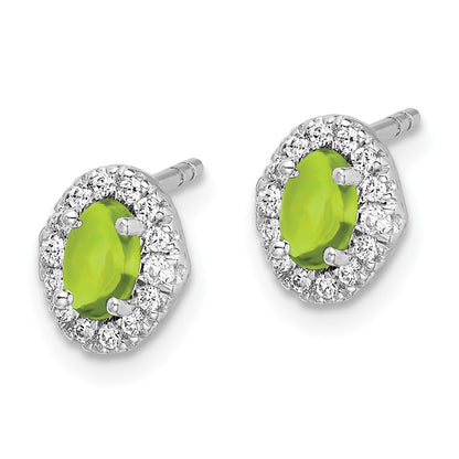 Solid 14k White Gold Simulated CZ and Cabochon Peridot Earrings