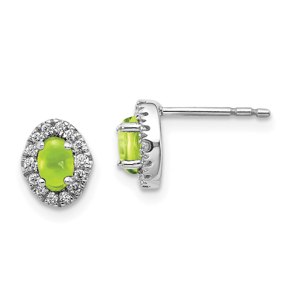 14k White Gold Real Diamond and Cabochon Peridot Earrings EM4035-PE-016-WA