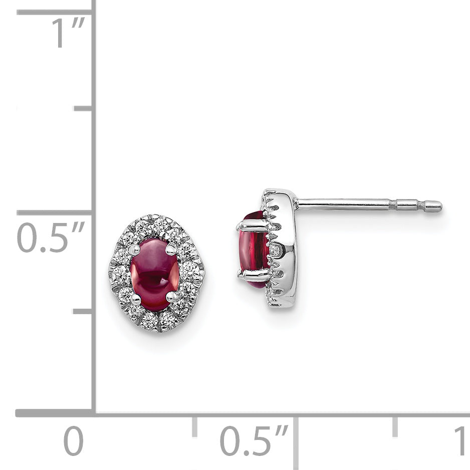 Solid 14k White Gold Simulated CZ and Cabochon Rhodolite Garnet Earrings