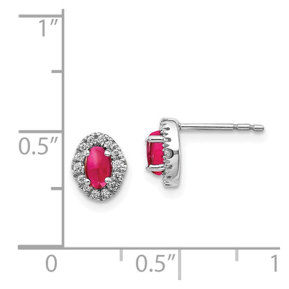 Solid 14k White Gold Simulated CZ and Cabochon Ruby Earrings