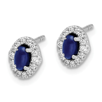 Solid 14k White Gold Simulated CZ and Cabochon Sapphire Earrings
