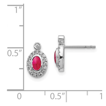 Solid 14k White Gold Simulated CZ and Cabochon Ruby Earrings