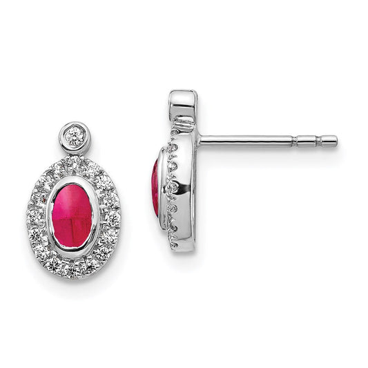 14k White Gold Real Diamond and Cabochon Ruby Earrings EM4036-RU-020-WA