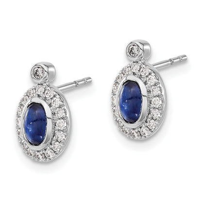 Solid 14k White Gold Simulated CZ and Cabochon Sapphire Earrings